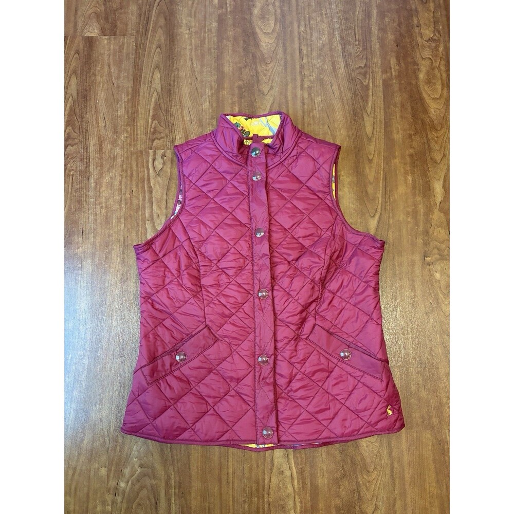 Joules Quilted Vest Fuchsia Floral Nimba2 Women's Size 10 Equestrian Button
